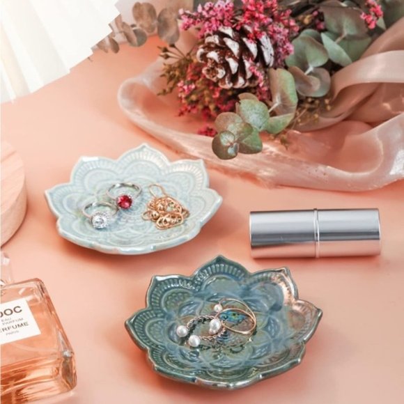 Indie Mandala Floral Blue Boho Hamsa Jewelry Trinket Ring Dish Ceramic Holder - Picture 7 of 8